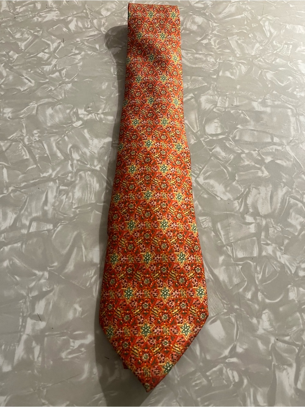 Authentic Vintage Vibrant Orange & Red Hermes 100% Silk Tie 7715 OA
